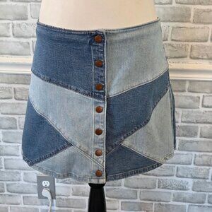 Madewell Patchwork Denim Mini Skirt Button Snap Front 31 Western Boho Festival